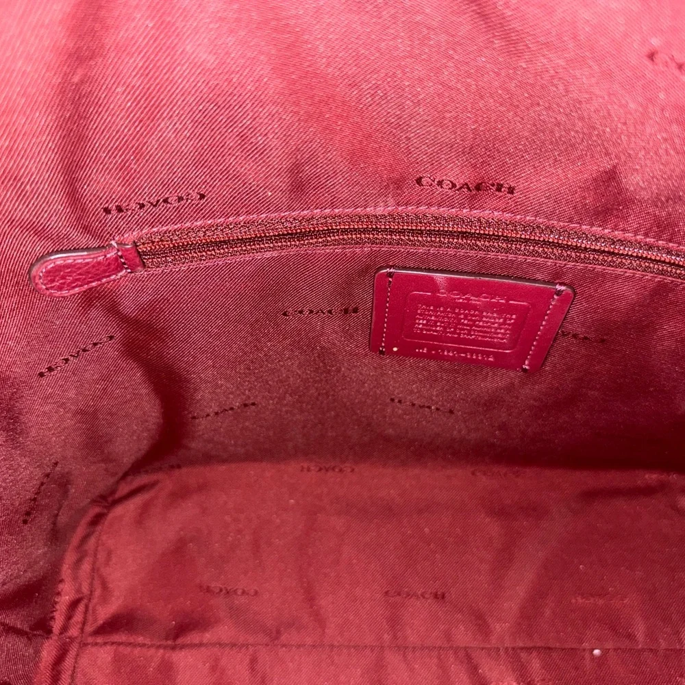 Brand New Coach Pebbled Leather Tote Bag - Deep Red - Picture 6 of 9